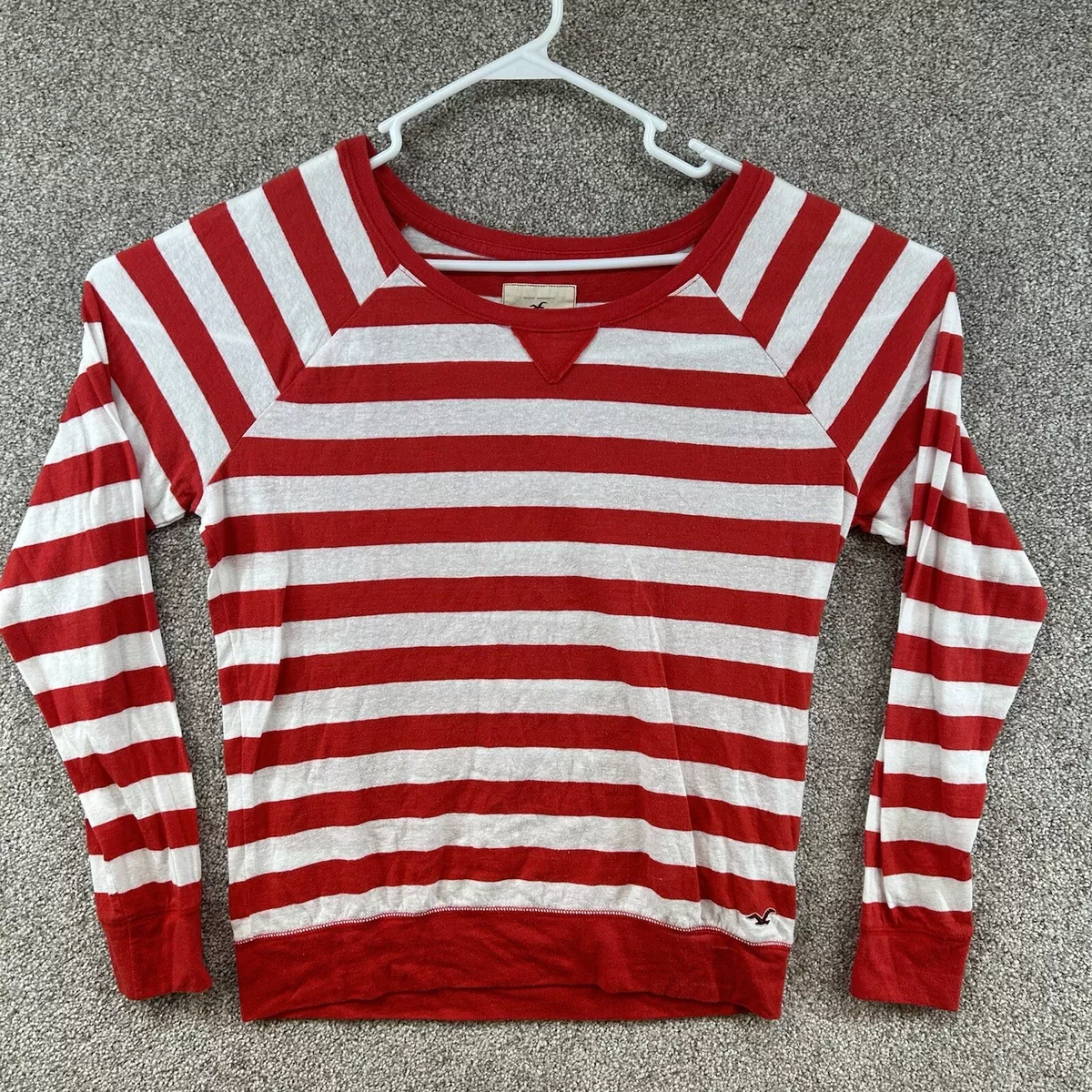 Hollister Women's Lightweight Nautical Red White Striped Sweater Top Size L