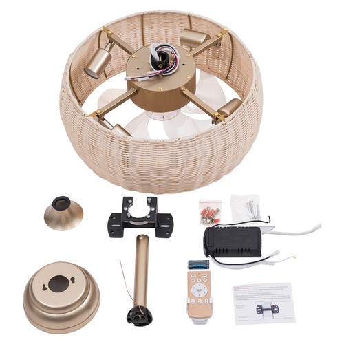18.5" Rattan Caged Ceiling Fan Light Bamboo Fan Chandeliar for Bedroom w/ Remote - Picture 15 of 20