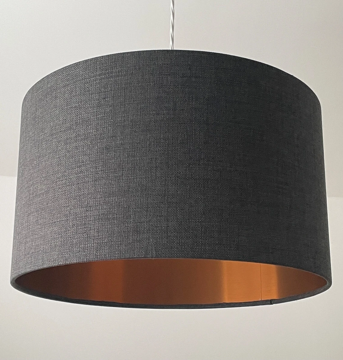 Lampshade Charcoal Grey Textured Woven Brushed Copper Drum Light Shade