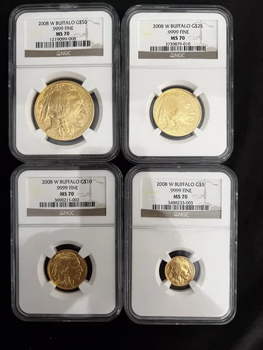 2008 W 4 Piece Burnished Buffalo Gold Mint State NGC MS70/70/70/70 Set RARE