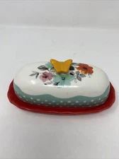 Pioneer woman flea market series floral/butterfly stonewear covered butterdish