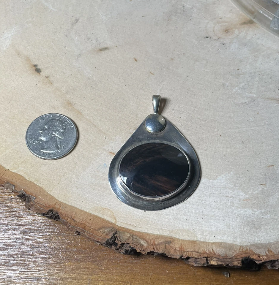 Marrón y Dorado OJO DE TIGRE Plata COLGANTE Dije Pesado Estilo MÉXICO Dije Foto 2 de 4