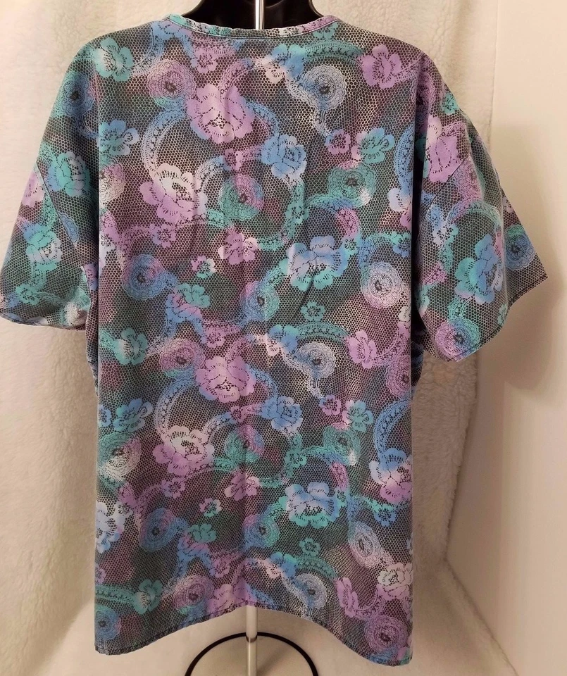 Crest Womens Scrub Shirt Top Blouse Size XL X Large Multicolor Floral - Image 3 of 3