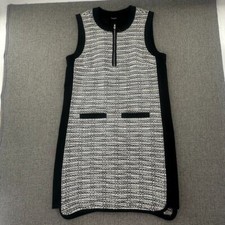 Madewell Tweed Shift Dress Black White Sleeveless Round Neck 0 Lined Cotton Blen