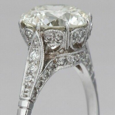 Art Deco Round 3.25 CT Lab-Created Diamond Engagement 14k White Gold Finish Ring
