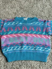 Vintage 80s 90s BEST DAY Toddler Sweater 18 Months Colorful Teal Pink Purple