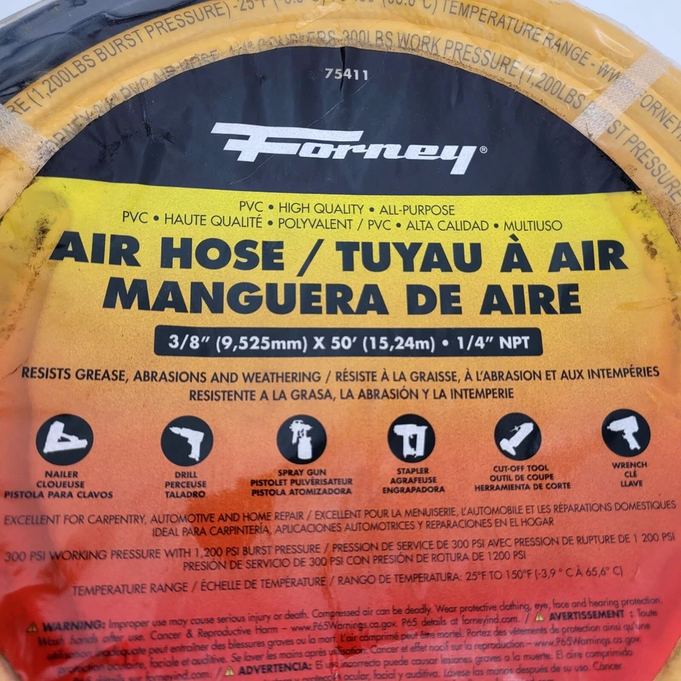 Manguera de aire de PVC Forney 75411 3/8" x 50' 1/4" NPT 300 lb presión de trabajo nueva Foto 2 de 4