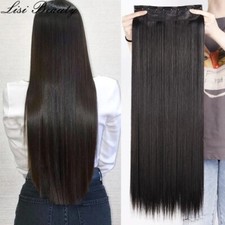 Synthetic 5 Clip In Hair Extensions Long Straight Hairstyle Hairpiece Black 80CM