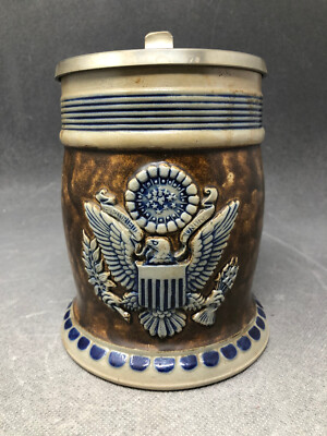 American  E PLURIBUS UNUM Alt Faycence Goebel Krug Bierkrug Majolika  Steinzeug