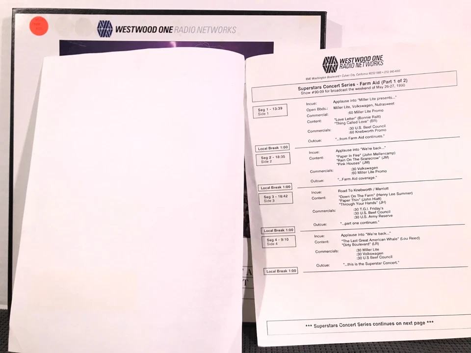 Westwood One Superstars Concert 1990 FARM AID MELLENCAMP RAIT REED GUNS N ROSES - Image 2 of 4