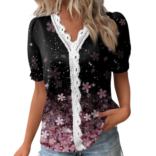 Womens Base Loose Short Pullover Summer Tops Sleeve V neck Ladies Shirt Blouse - Bild 30 von 64