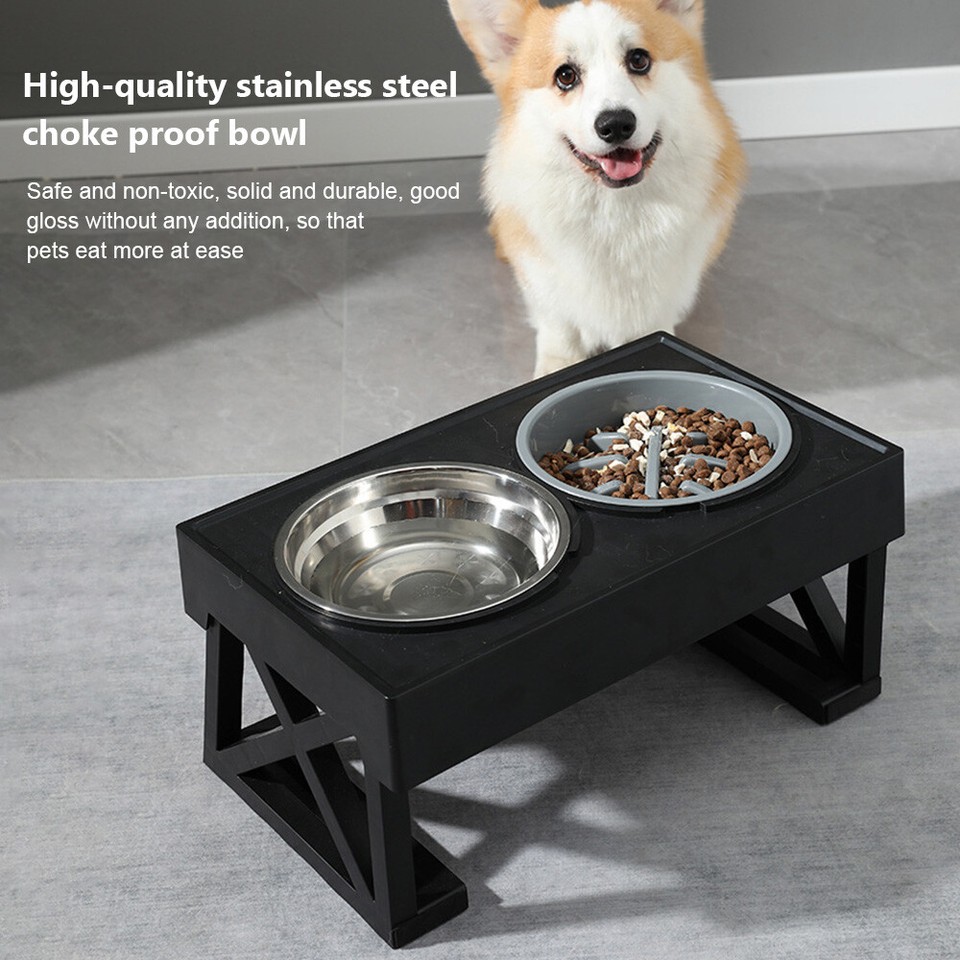 Elevated Pet Dog Cat Bowls Slow Feeder Adjustable Raised Bowls Food