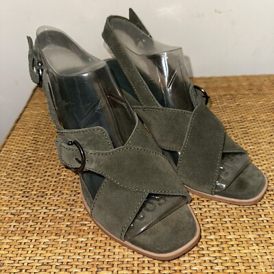 Jigsaw Womens 39 Suede Chunky Sandals Ankle Strap Green Y2K Bratz Doll Goth Boho