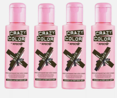 4x Crazy Color Semi Permanent Haarfarbe - Schwarz 100ml