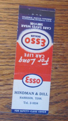 HINDMAN & DILL ESSO GAS STATION MATCHBOOK COVER: HARRISON, TN MATCHCOVER -B8