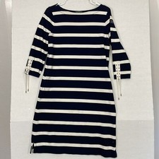 Lauren Ralph Lauren Knit Dress, Pockets, Boat Neck, 3/4 Sleeves, Navy & White, M