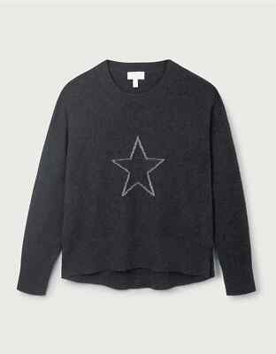 The White Company Cashmere Sparkle Star Outline Jumper, Grey, Small, RRP £169