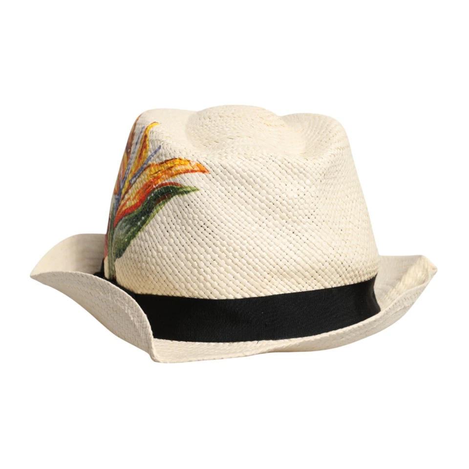 DOLCE & GABBANA Sombrero Estampado Floral Paja Ala Ancha Fedora Capello 57 / S 750usd Foto 3 de 4