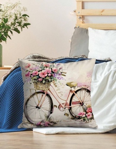 Set of 4 Floral Cushion Covers "Pink Roses in the Garden" Design, Invisible Zip - Picture 5 of 8