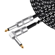 20ft Guitar Bass Instrument Patch Cable 1/4" Right-Angle Musical Cable Cord