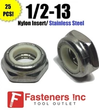(Qty 25) 1/2-13 Hex Jam Nylon Insert Lock nut Nylock Stainless Steel Half Height