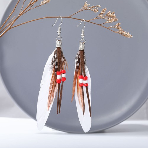 Bohemia Tassel Drop Ethnic Feather Beaded Dangle Earrings Ear Hook Women Jewelry - Picture 31 of 40