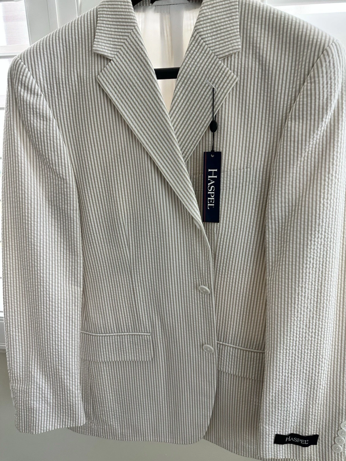 Haspel Men's Seersucker Blazer 40 R Tan/ White NWT
