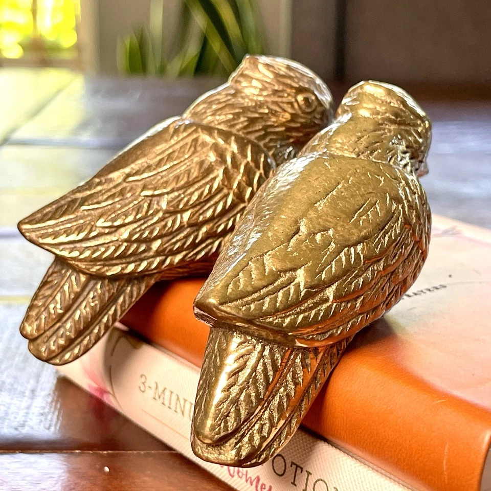 Par de Cerca Vintage Bronze Pássaro Prateleira Livro Sitter Topper Cardinal Blue Jay - Imagem 2 de 4