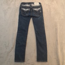 Miss Me Jeans Girls Size 10 JK595853 Blue Denim Skinny Straight Rhinestones