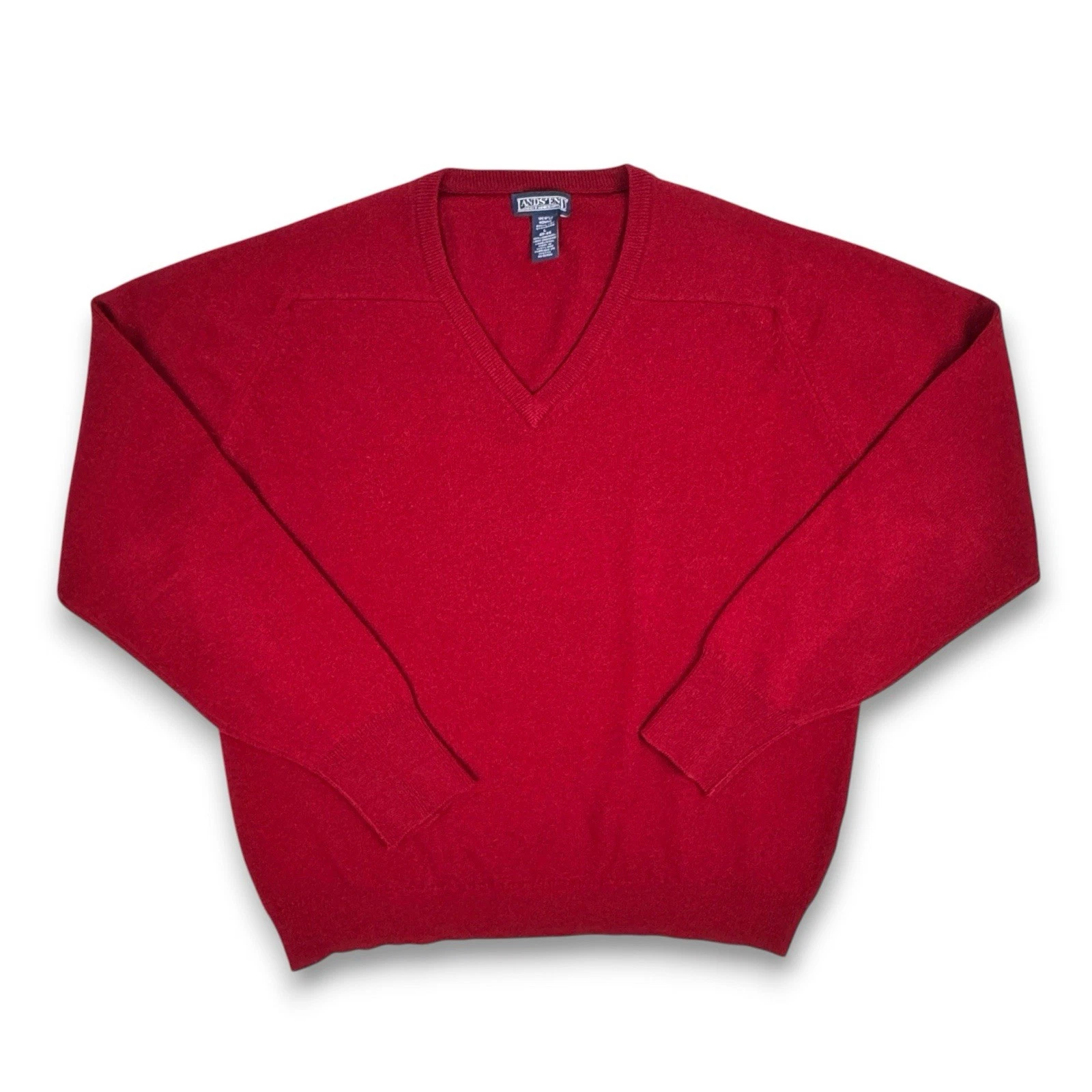 Land’s End Men’s Large Sweater 100% Lambswool V-neck Long Sleeve Red Soft Knit