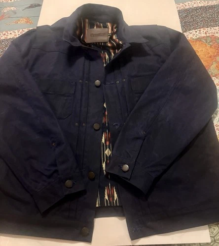 Freenote RJ-1 Cloth Riders Jacket Waxed Canvas 2XL Navy Blue - product listing photo