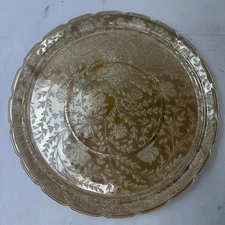 Jeanette Florigold Round Serving Platter Carnival Glass 13 1/2” Plate Floral