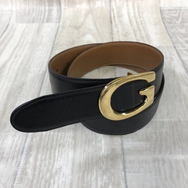 Gucci NZ920 Ceinture Cuir 65 26 Noir Or Boucle G Occasion