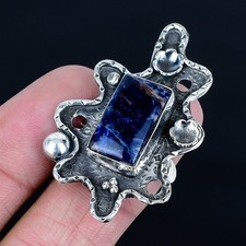 Exquisite Sodalite Gemstone Handmade 925 Sterling Silver Ring Size Adj
