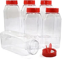  - 6 PACK - 32 Oz with Red Cap - Plastic Spice Jars Bottles Containers - 