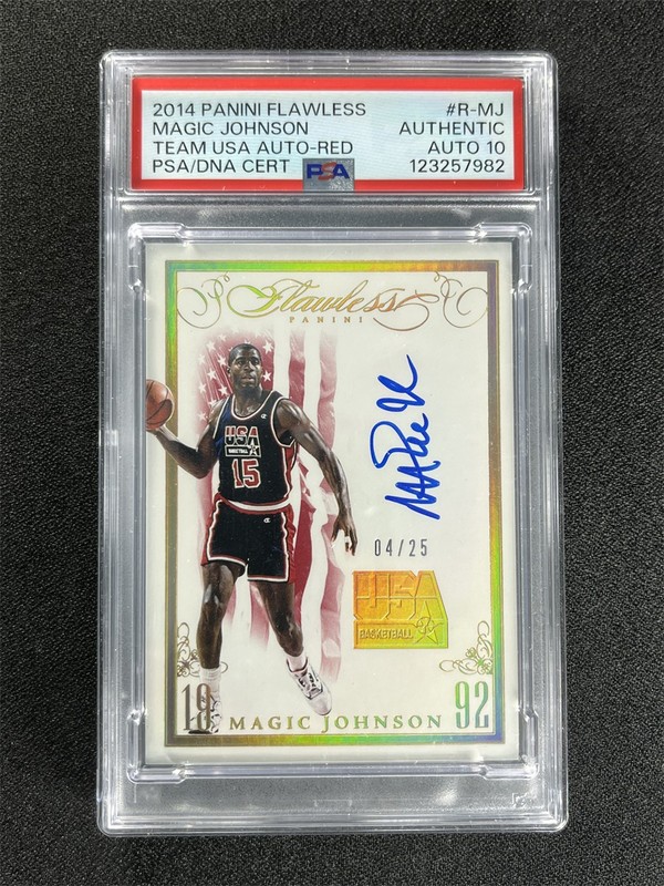 2014-15 Flawless Magic Johnson Team USA Basketball Red /25 PSA 10 Auto POP 2