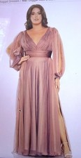 Mac Duggal V-Neck Beaded Cuff Open Long Sleeve Chiffon Size 16W