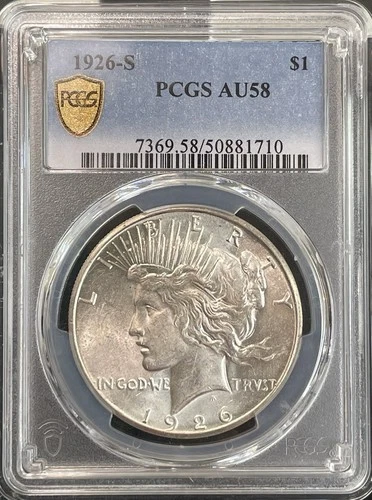 1926-S Peace Dollar PCGS AU58 Lustrous Surfaces Bright White High-End A Beauty!