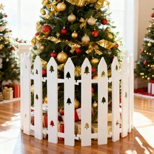 Extra Height 16” Christmas Tree Fence, 12Pcs Christmas Tree Gate, White Christma