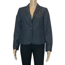 Ann Taylor Women  s Navy Blue Blazer Size 6P Cotton Long Sleeves Lightweight