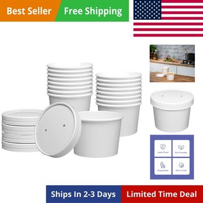 8 oz. White Paper Food Containers with Vented Lids [25 Count] To Go Hot Soup ...