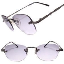 Genuine Vintage 80s Style Hip Dapper Rectangle Sunglasses Rimless Gunmetal Frame