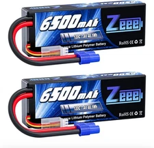 2S Lipo Battery 6500mAh 120C 7.4V Hard Case Battery with EC3 Connector