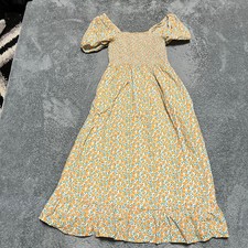 J.Crew Dress Womens XS Peach Orange Smocked Midi Puff Sleeve Prairie