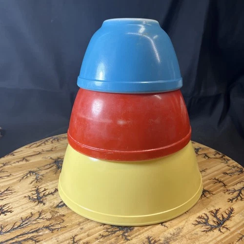 Vintage Pyrex Primary Colors Nesting Mixing Bowls Set Of 3 # 401 402 403