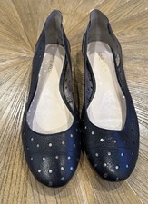 Nine West Marie 6 Black Pewter Leather Flats Ballet Pumps Slip On Comfort Walk