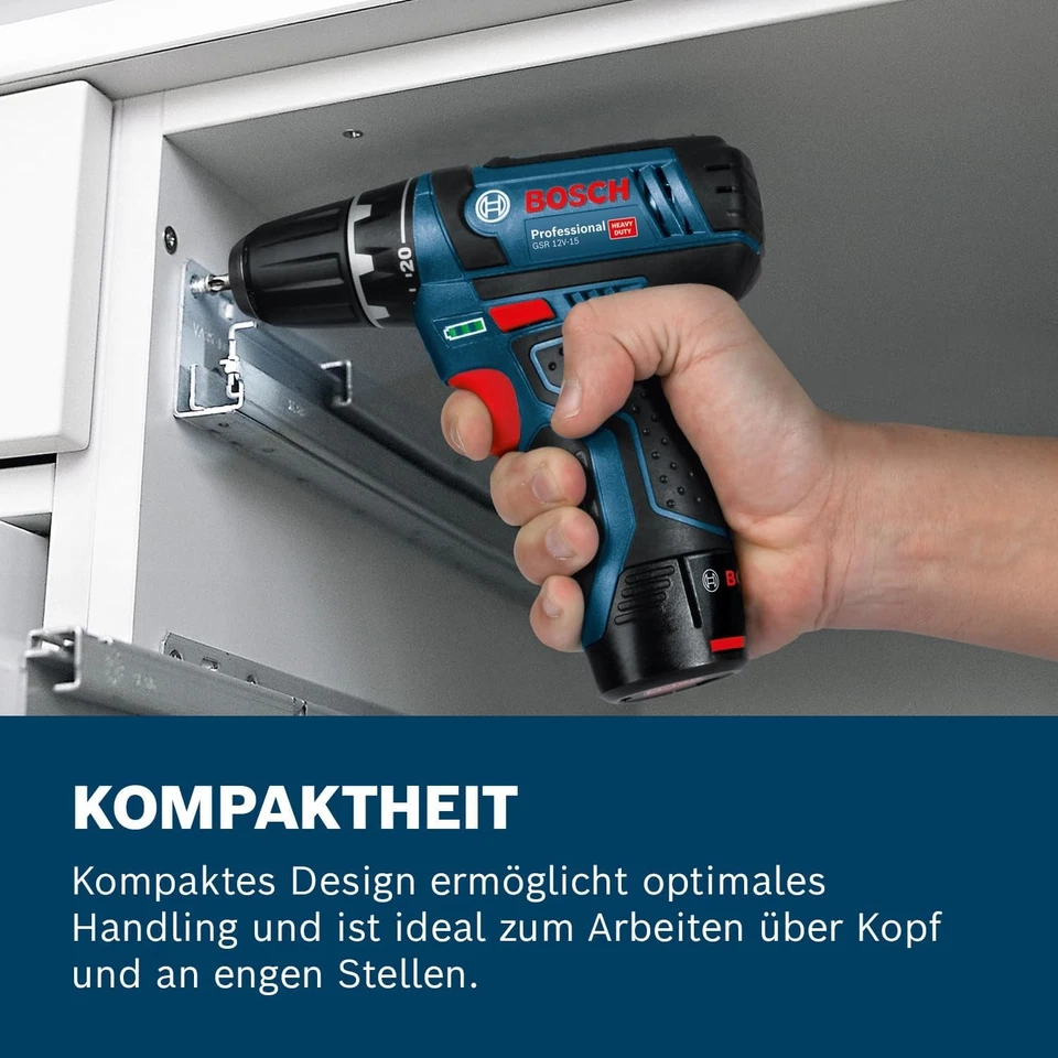 Bosch Akku-Bohrschrauber 12V 30Nm inkl. 2 Akkus Ladegerät 39-tlg Bits Tasche - Bild 3 von 4