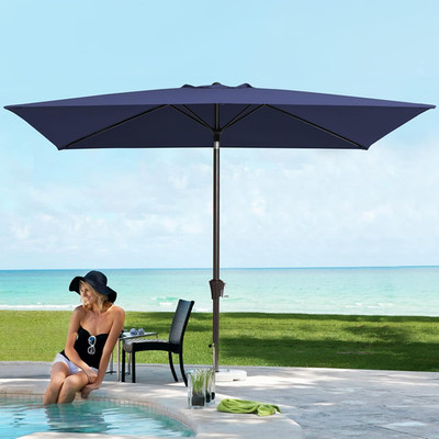 Navy 6.5x10ft Rectangular Patio Umbrella with Auto Tilt Crank System