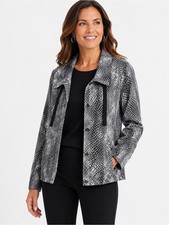 Chico's Black  White Animal-Print Funnel Neck Jacket US M 8-10 