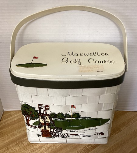 Vintage Caro-Nan Signed Golf Theme Top Handle Woven Basket Maxwelton Golf Course